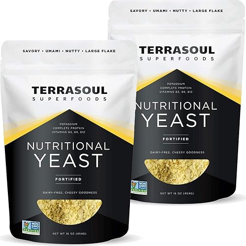 Terrasoul Superfoods Copos de levadura nutricionales de primera calidad, 2 libras (paquete de 2) - Fortificados, sin gluten, sin OMG, vegano