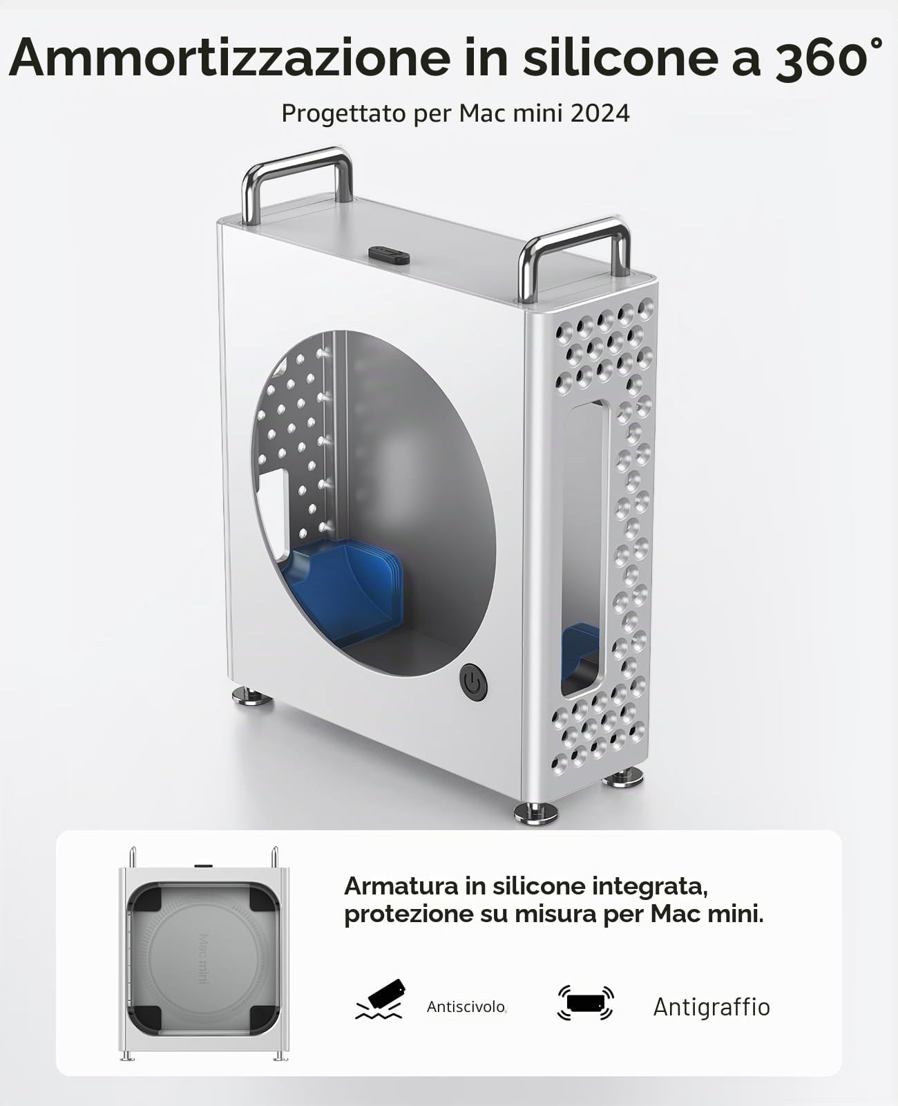 ORICO MiniPro - Custodia in alluminio, supporto per Mac mini m4 - Custodia protettiva in piedi con morbido strato interno in silicone, senza attrezzi