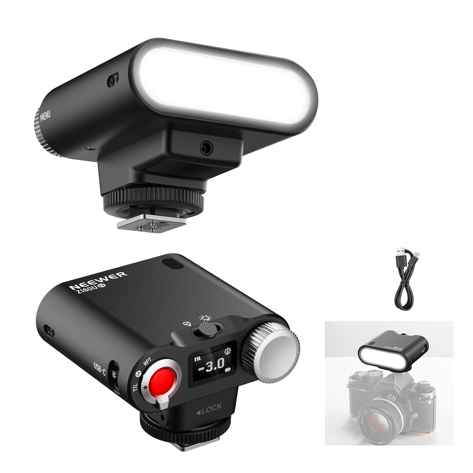 NEEWER Z160U-N Camera Flash Speedlite Compatible with Nikon, Compatible with Godox, 18Ws GN14 6000K TTL 1/8000 HSS On Camera Flash Light with USB C 1100mAh Battery 1.4s Recycle 1100 Full Power Flashes