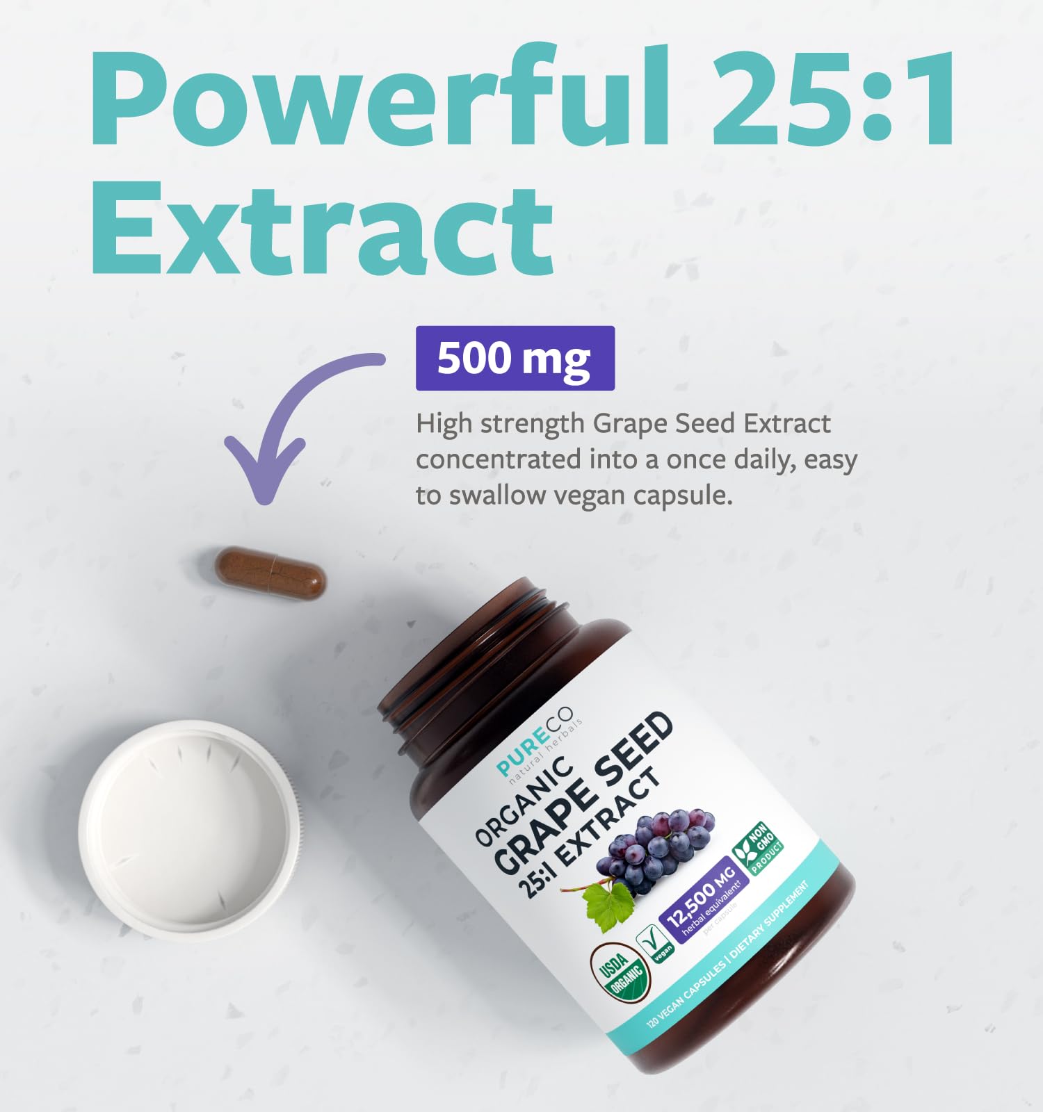 USDA Organic Grape Seed Extract - High Potency 25:1 Grapeseed Supplement with 12,500mg Herbal Equivalent Strength - Antioxidant Support - Vegan & Non-GMO (4 Month Supply) — Amazon image 3
