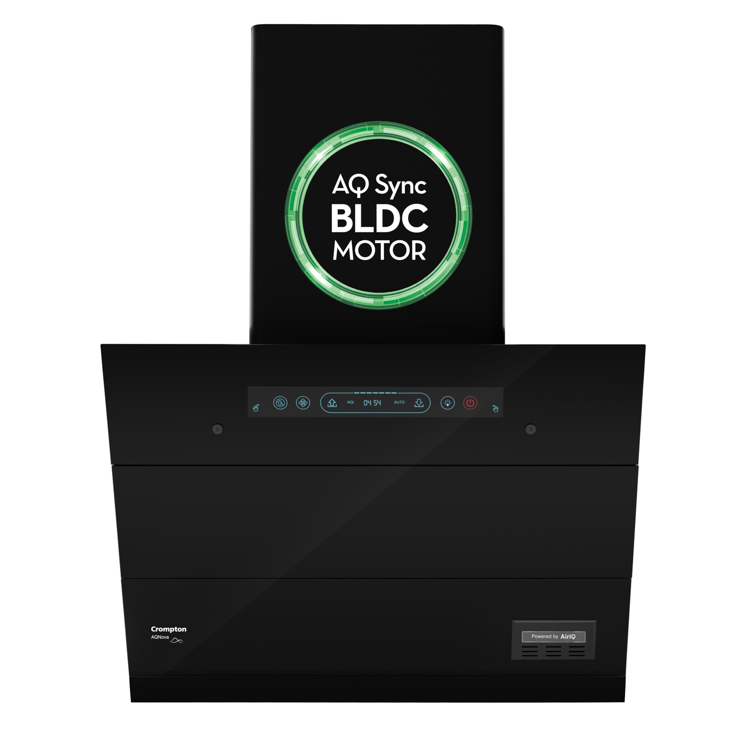 Crompton AQNova BLDC 1800m3/hr 60cm Slant Chimney|AirIQ technology|Adaptive suction| Intelligent Autoclean|Motion Sensor|15Yrs Motor & 4Yrs Overall Warranty|(Black)|Free Installation & Ducting kit
