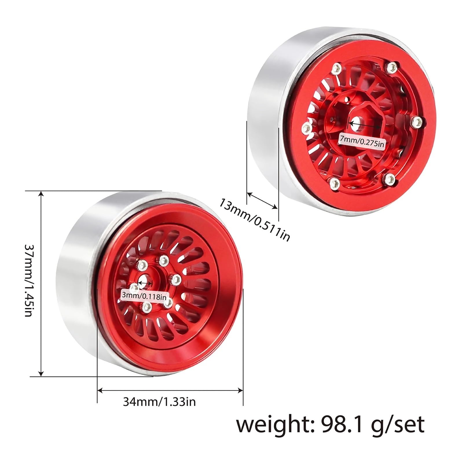 Genérico para SCX24 para TRX4M para Axial para RedCat para Ascent-18 AX24 1/24 1/18 RC Actualización Coche 1,3 Pulgadas Llantas Abalorios Neumáticos para Cubo Piezas Coche RC