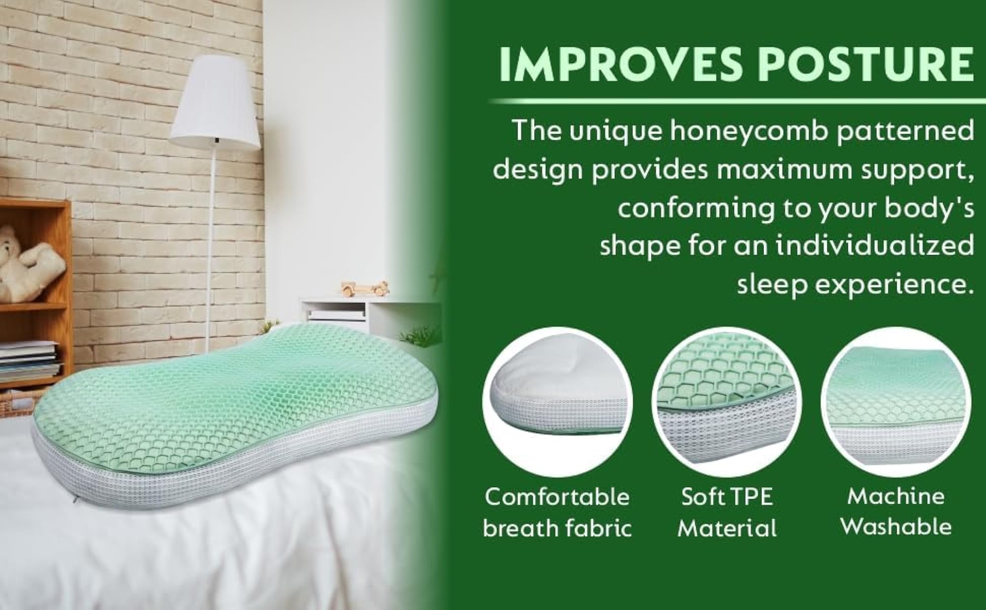 Green TPE Honeycomb Mesh Zero Pressure Latex Pillow