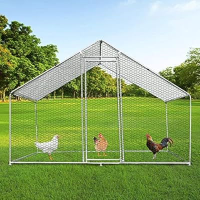 Walk In Chicken Run Cage Coop 3m x 2m x 2m Dog Pen House Kennel Large Metal Enclosure Rabbits Ducks Poultry Roof Cover Shelter Sunshade Pets Outdoor Backyard Farm Animal