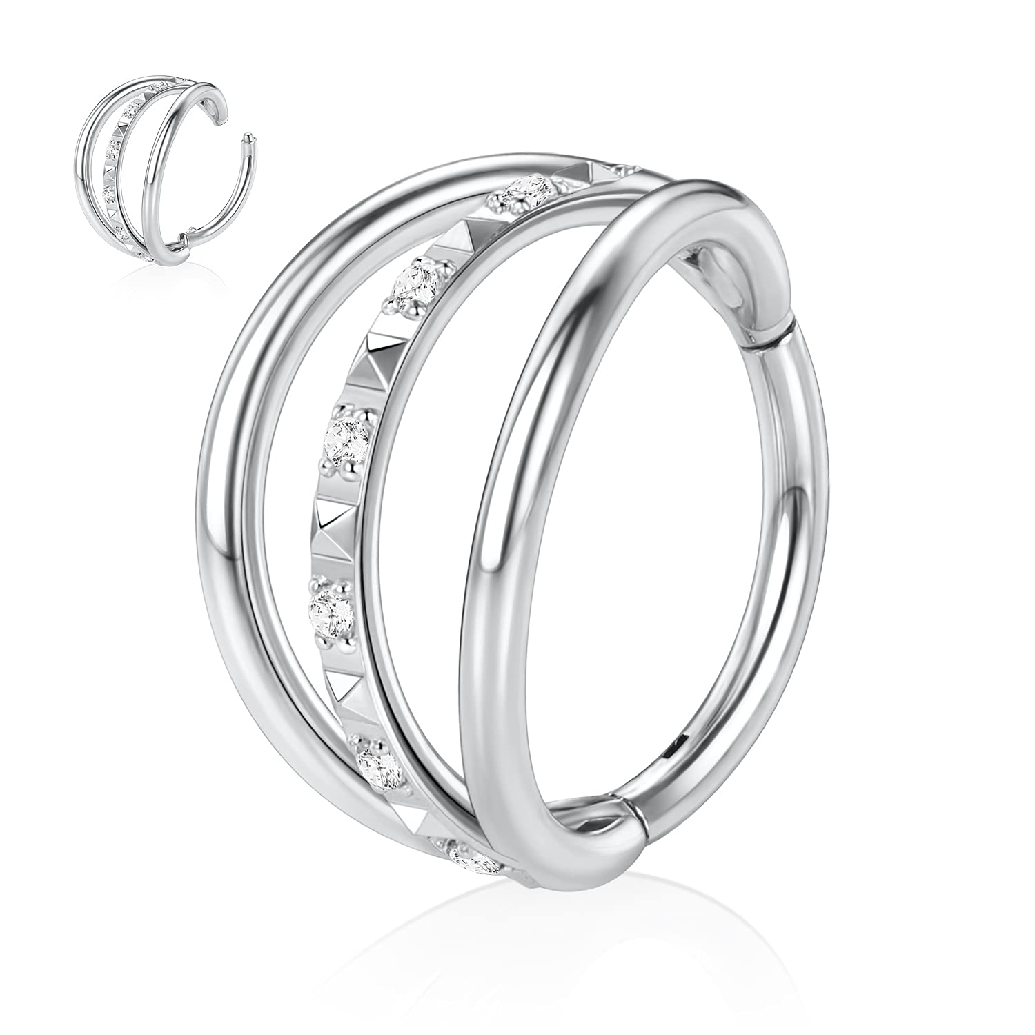 hengkaixuan Triple Double Nose Hoop Ring Sleeper Hoop Earring Helix Rook Conch Cartilage Daith Tragus Earrings Septum Ring Lobe Nose Piercing Jewellery for Women — view 27