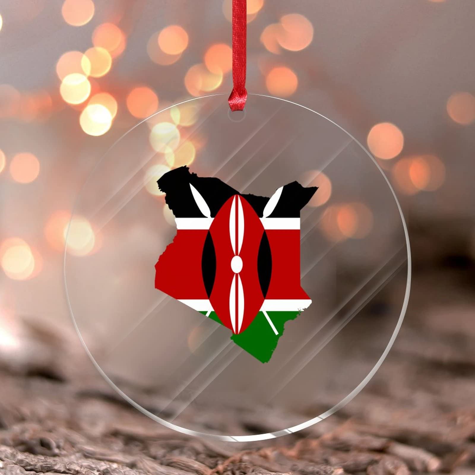Kenya Christmas Tree Ornament State Shaped State Map Round Christmas Tree Ornament City Skyline Flag Acrylic Christmas Bauble for Indoor Home Decor
