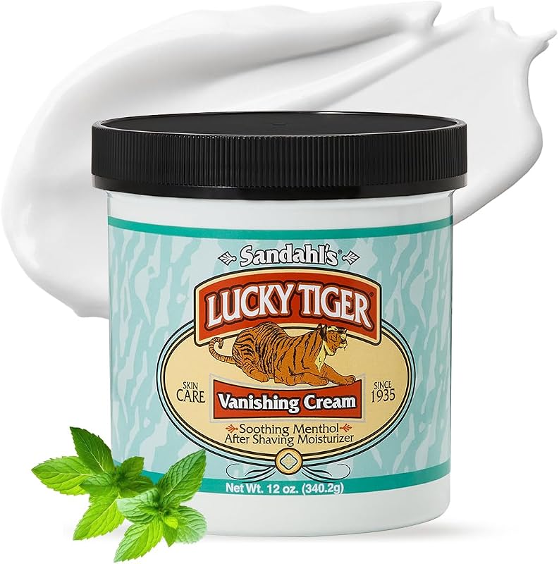 Lucky Tiger Sandahl's Vanishing Cream (12 oz) – Loción para después del afeitado refrescante clásica para hombres y humectante facial – Loción para después del afeitado de rápida absorción con aceite de mentol y menta para hombres – Alivia las quemaduras y los golpes de la maquinilla de afeitar