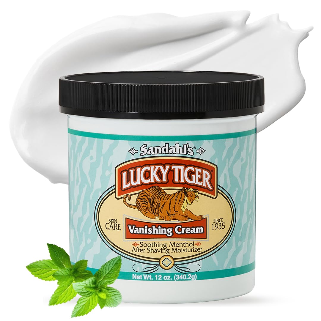 Lucky Tiger Sandahl’s Vanishing Cream (12 oz) – Classic Cooling Aftershave for Men & Face Moisturizer – Menthol & Peppermint Oil Fast-Absorbing After Shave Lotion for Men – Soothes Razor Burn & Bumps