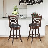 Vista 11 de ERGOMASTER Juego de 2 taburetes de bar giratorios color marrón, altura de mostrador, silla de bar de 24 pulgadas
