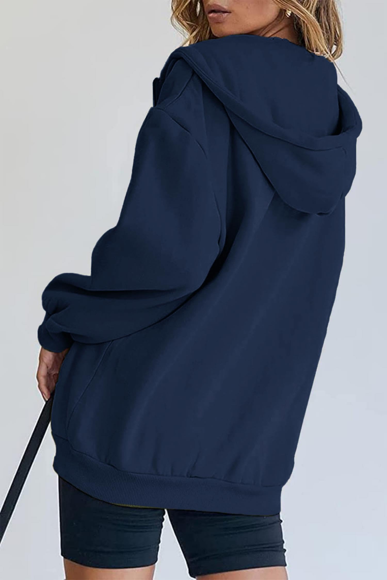 Timuspo Bluza damska z kapturem 2024, na jesień, zimę, długa, bluza z kapturem, z zamkiem błyskawicznym, płaszcz oversize