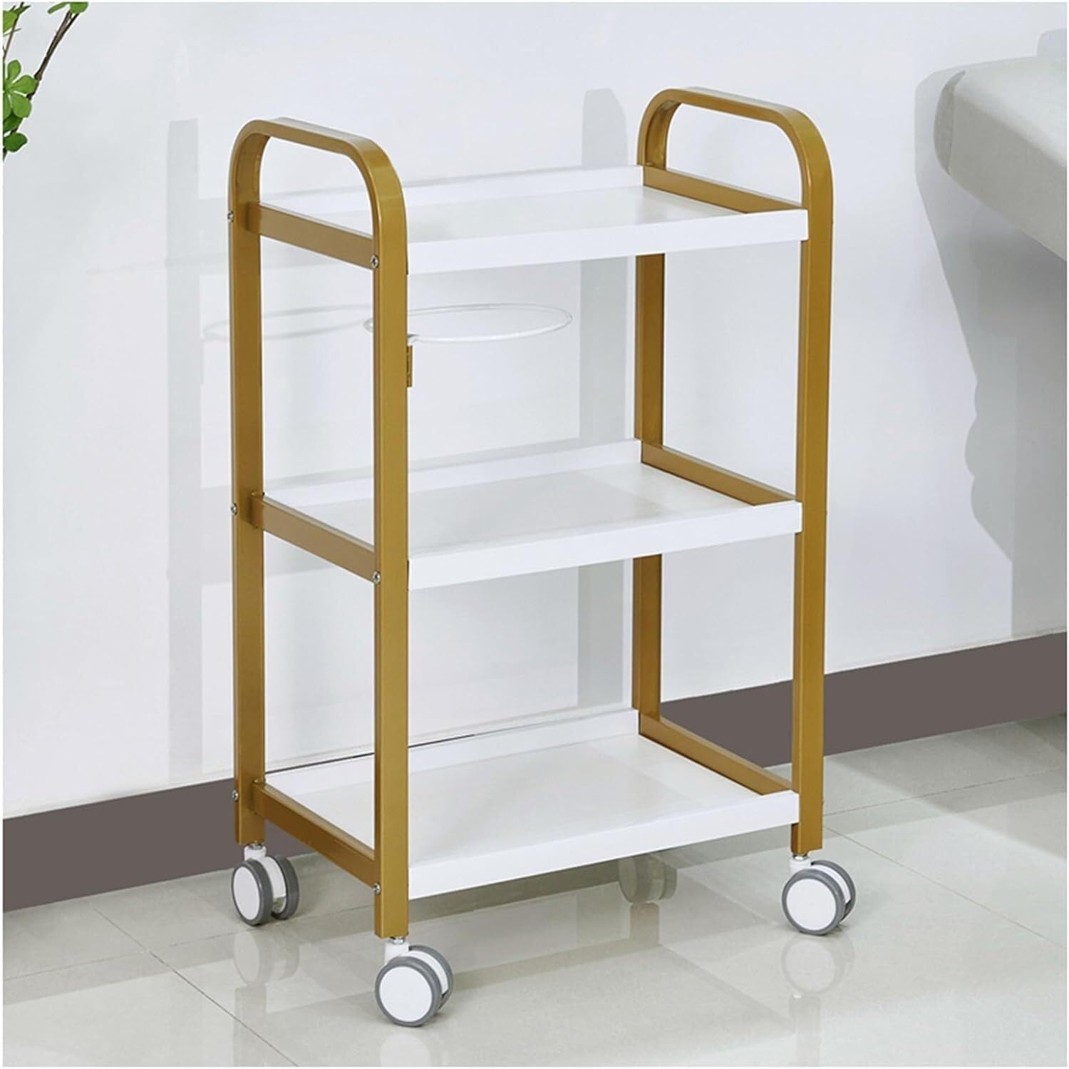 SSDDLZEQ Mobile Salon Station, Salon Cart 3 Tier Salon Trolley Carbon Steel Trolley Cart With Storage Bowl Storage Cart With Casters Salon Trolley Cart(Gold)