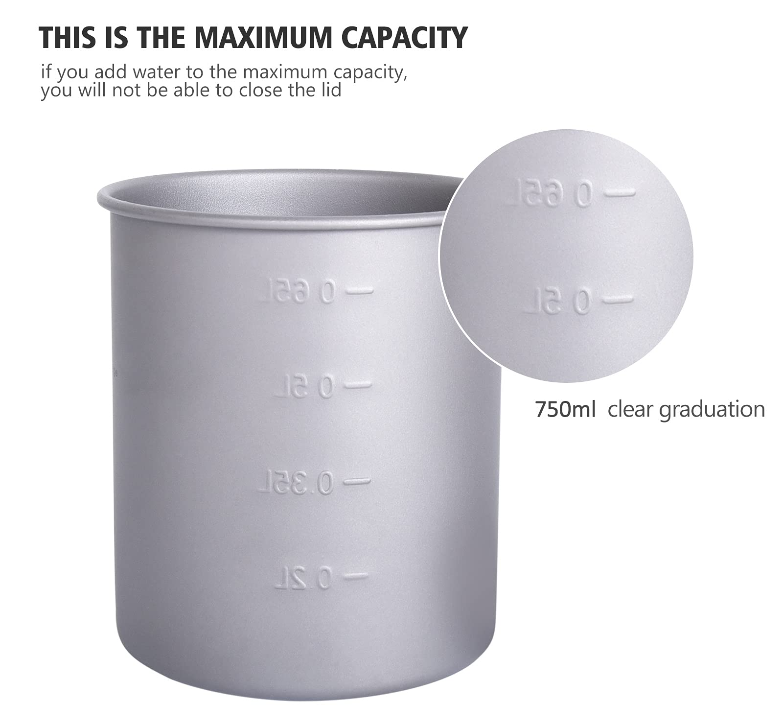 iBasingo Ti3037D - Taza de camping de titanio con tapa y asa plegable de 750 ml