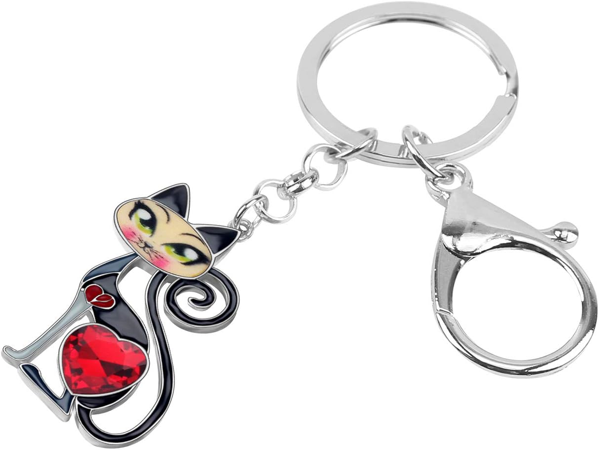 BONSNY Enamel Alloy Chain Cat Key Chains For Women Car Purse Handbag Charms keychains Gifts - Image 3