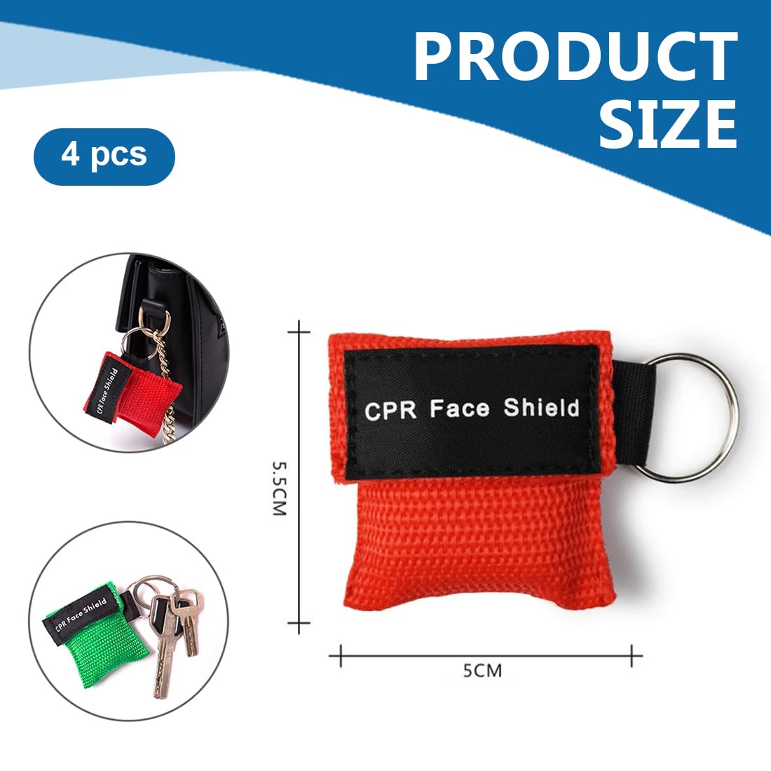 NHQZ 4 pezzi Maschera di respirazione Portachiavi CPR Face Shield di Primo Soccorso Pocket Mask Primo Soccorso Maschere respiratorie per Il Primo Soccorso o addestramento AED(A)