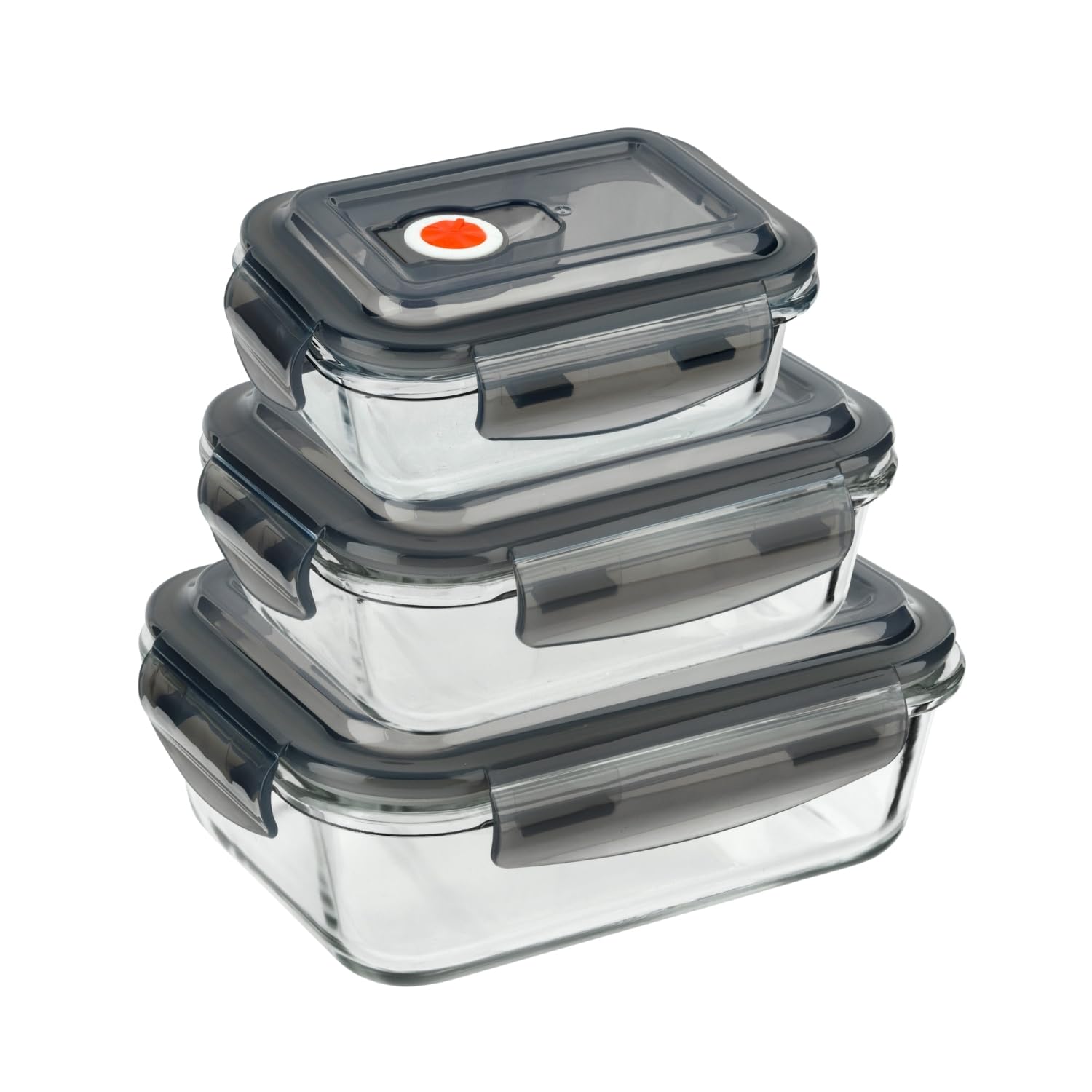 Homeshopa.com 1 Pack Homeshopa Airtight Glass Food Storage Container With Snap Locking Steam Vent Lids, 380/620/1100Ml Bpa-Free & Leak Proof Silicone Seal Plastic Clip Lock Lids, Meal Prep Takeaway Lunch Boxes