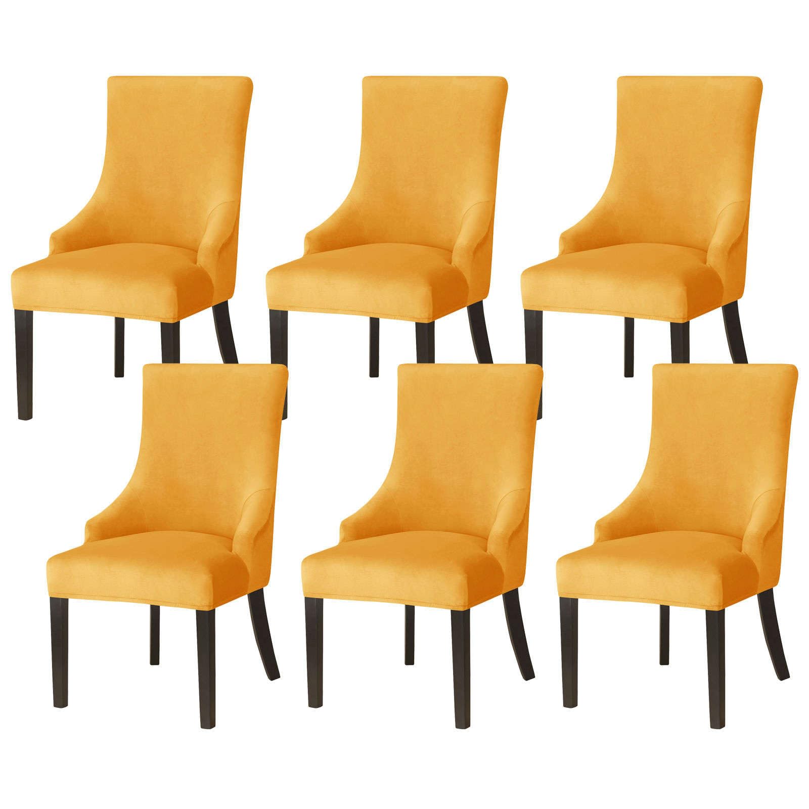 JHLD Velvet wingback side chair slipcover, armless wingback chair cover Stretch Soft sloping Armchair Covers Removable Washable for Dining Room Banquet-gold-6 Piece