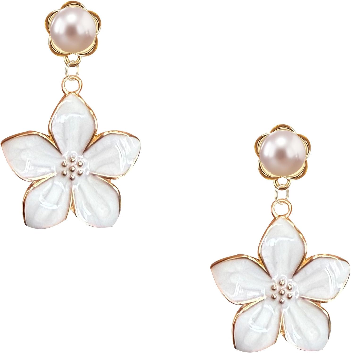 Pearl Flower Stud Earrings for Women Alloy Floral Stud Earrings with Simulated Pearl Gold Plated Earrings Hypoallergenic for Mom Bride