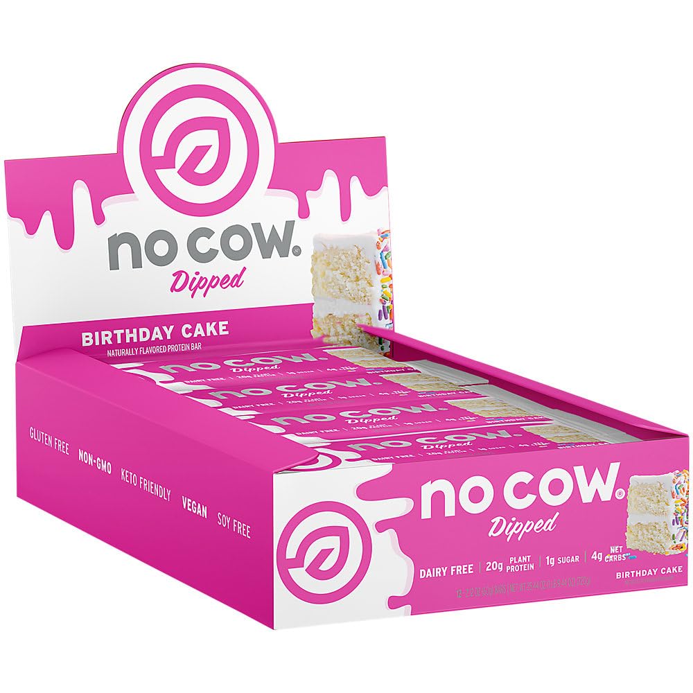 Vegan Protein Bars, Upgraded Birthday Cake | 20g Plant Based Protein, Gluten Free, Dairy Free, Soy Free, Keto Friendly, Low Sugar, High Fiber Snack Bars | Pack of 12