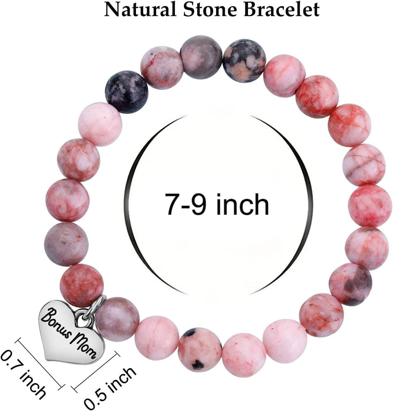  Step Mom Mother’s Day Gift from Daughter Son - Bonus Mom Natural Stone Bracelet, Stepmom Christmas Birthday Mother’s Day Gifts for Stepmother thumbnail