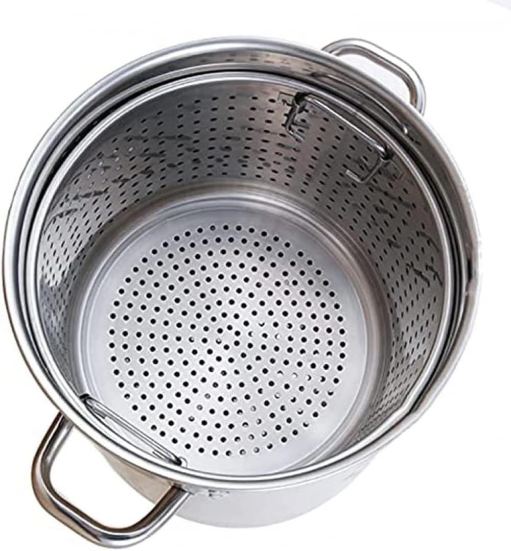 Olla Grande de Acero Inoxidable para Sopa, Resistente, con Tapa y Cesta de Acero Inoxidable para Tamales, cocinar al Vapor, hervir y freír, 50 L (33 L)