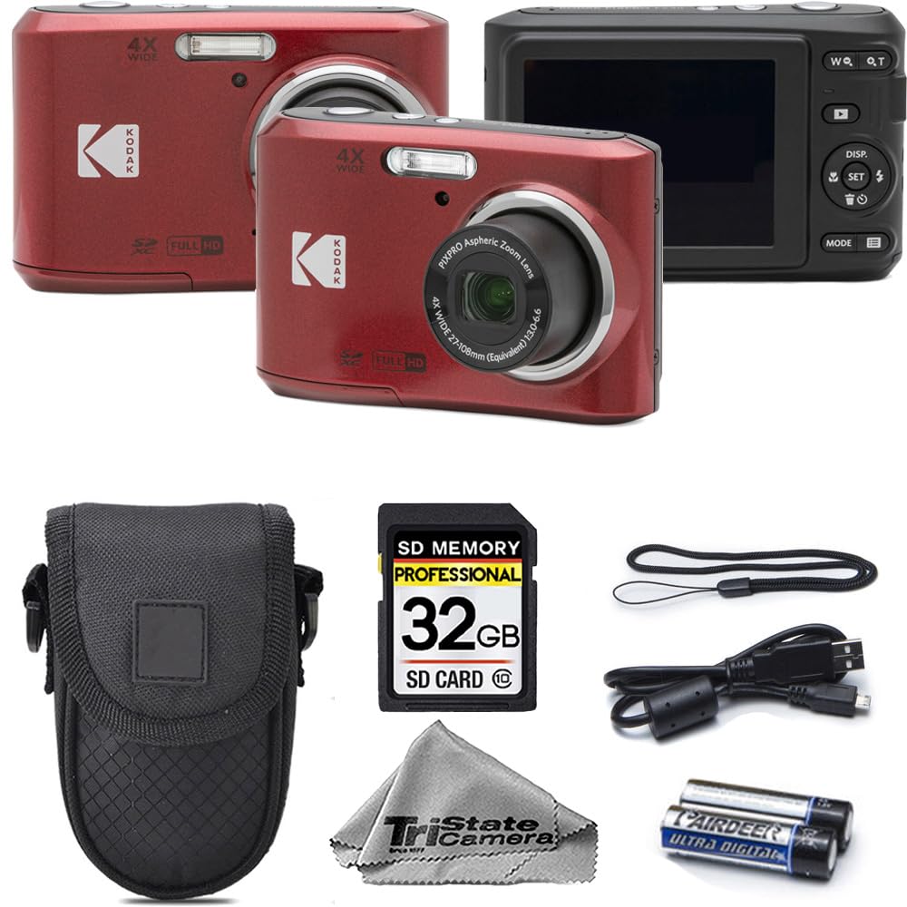 Kodak PIXPRO FZ45 Digital Camera, 16MP Compact Point & Shoot, 4X Optical Zoom, 27mm Wide Angle Lens, 1080P Full HD Video, Red + Camera Case & 32GB SD Card