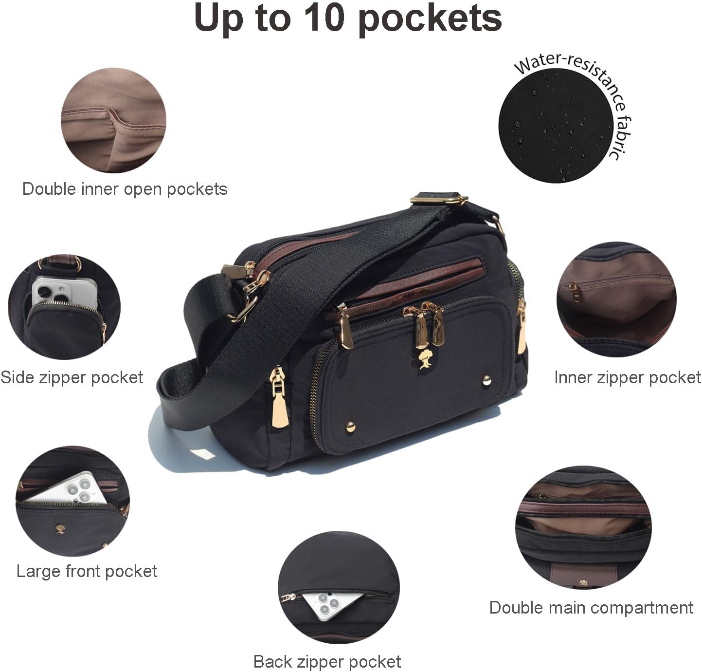 Women Fashion Tote Crossbody Handbags for Women Multi Pockets Shoulder Bag Nylon Travel Purse - Image 5