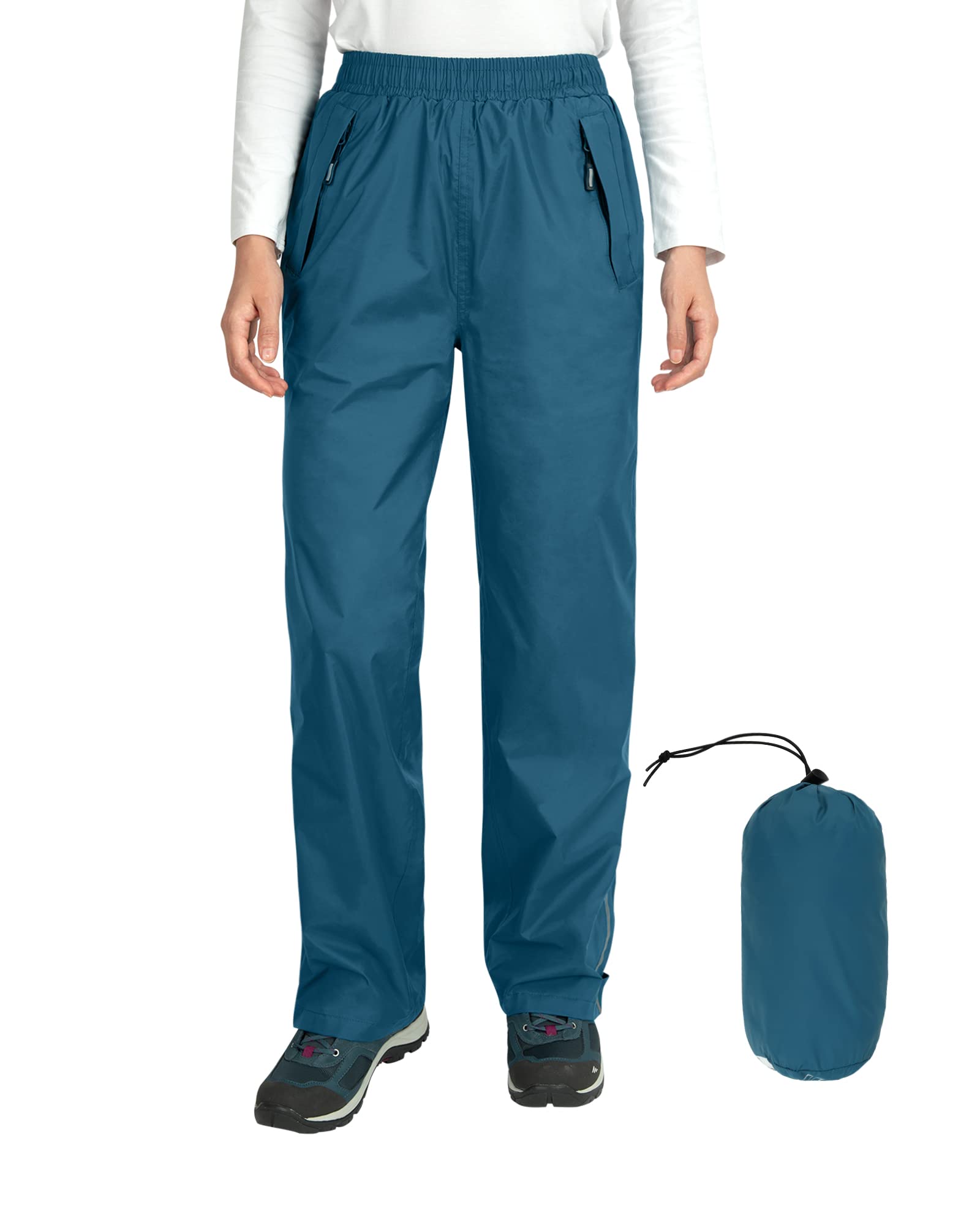 Outdoor Ventures Women's Rain Pants Packable Waterproof Hiking Pants Windproof Breathable Outdoor Rain Over Pants
