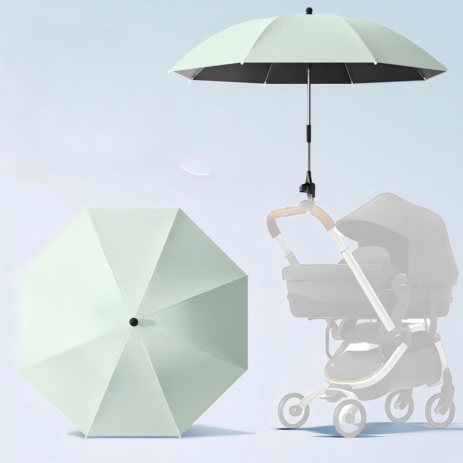 Children Buggy Sun-Proof Parasol, Adjustable Steering Angle, Protection Stroller Umbrella, Convenient and Lightweight, for Maximum Sun Protection(Light Blue)