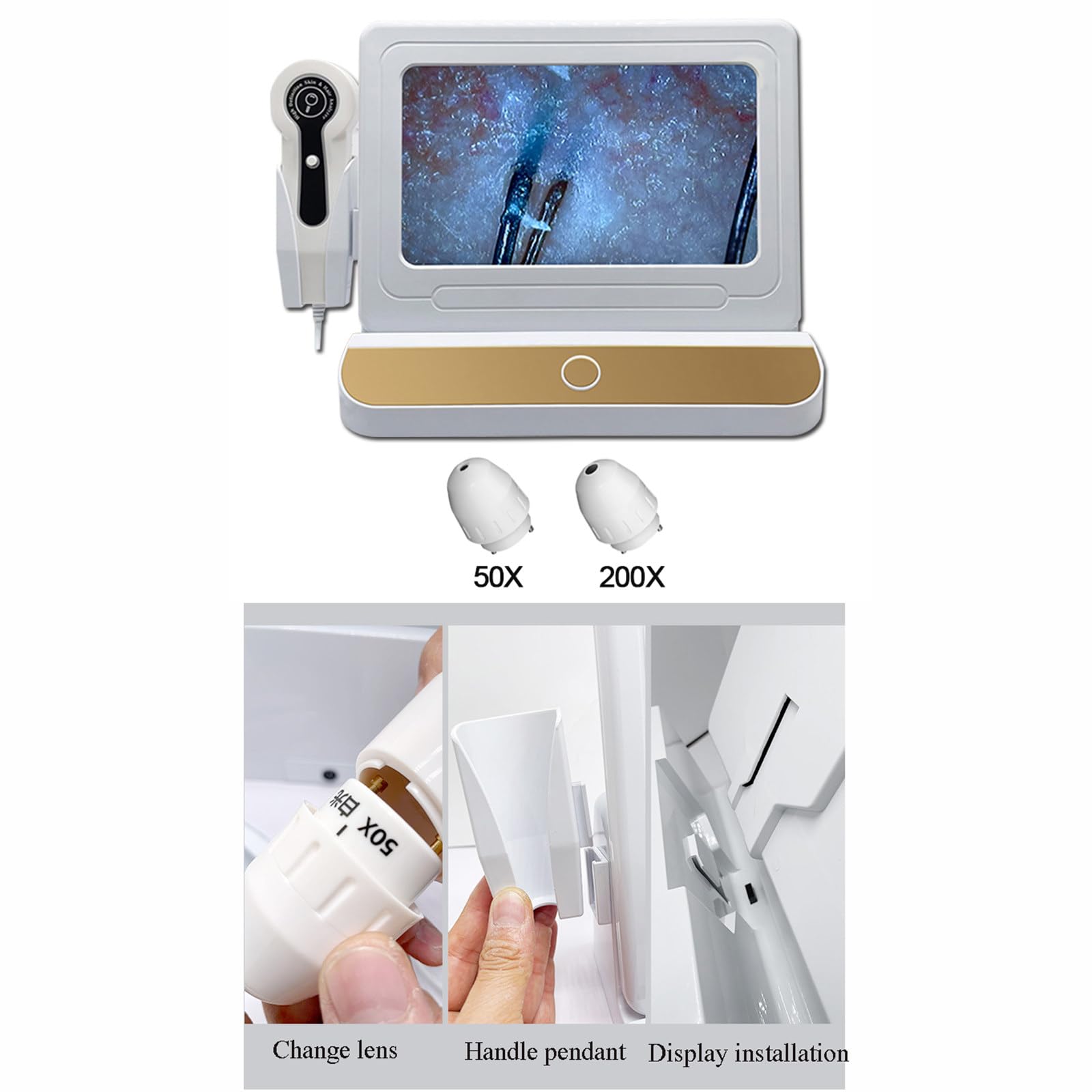 Detector de cuero cabelludo LCD de 10 pulgadas, analizador Digital de piel y cabello, microscopio para pruebas de folículos pilosos y análisis de piel, lupa 50/200X