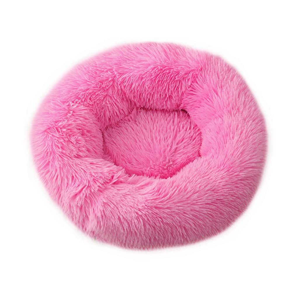 Chickwin Dog Cat Donut Bed, Fluffy Plush Puppy Kitten Cuddler Round Bed, Warm and Soft Pet Cosy with Non-Slip Bottom (Pink,80cm)