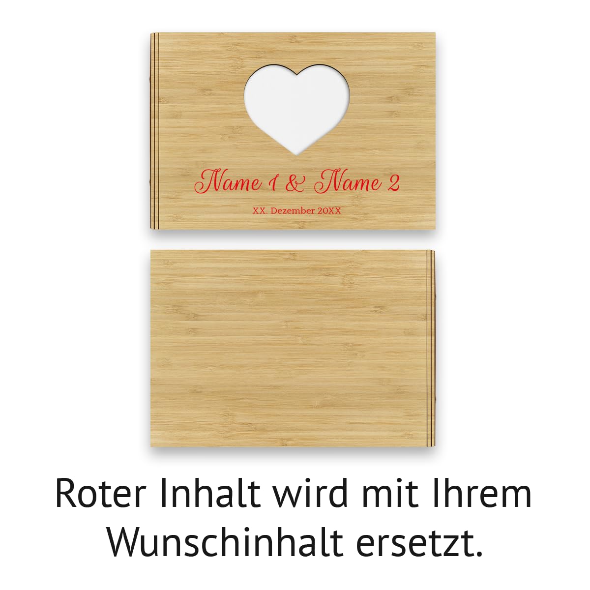 Personalisiertes Hochzeit Gästebuch echtes Holz lasergeschnitten DIN A4 Hochzeitsbuch mit Lasergravur - Herz - mit 72 Blatt / 144 Seiten Naturpapier Weiß