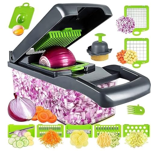 NUAGlobal Kitchen Accessories 16-in-1 Manual Mandoline Slicer, Food Onion Cutter, Veggie Dicer, Multifunctional Vegetable Chopper – Perfect for Slicing, Dicing, and Julienne Cutting -  NUA00007