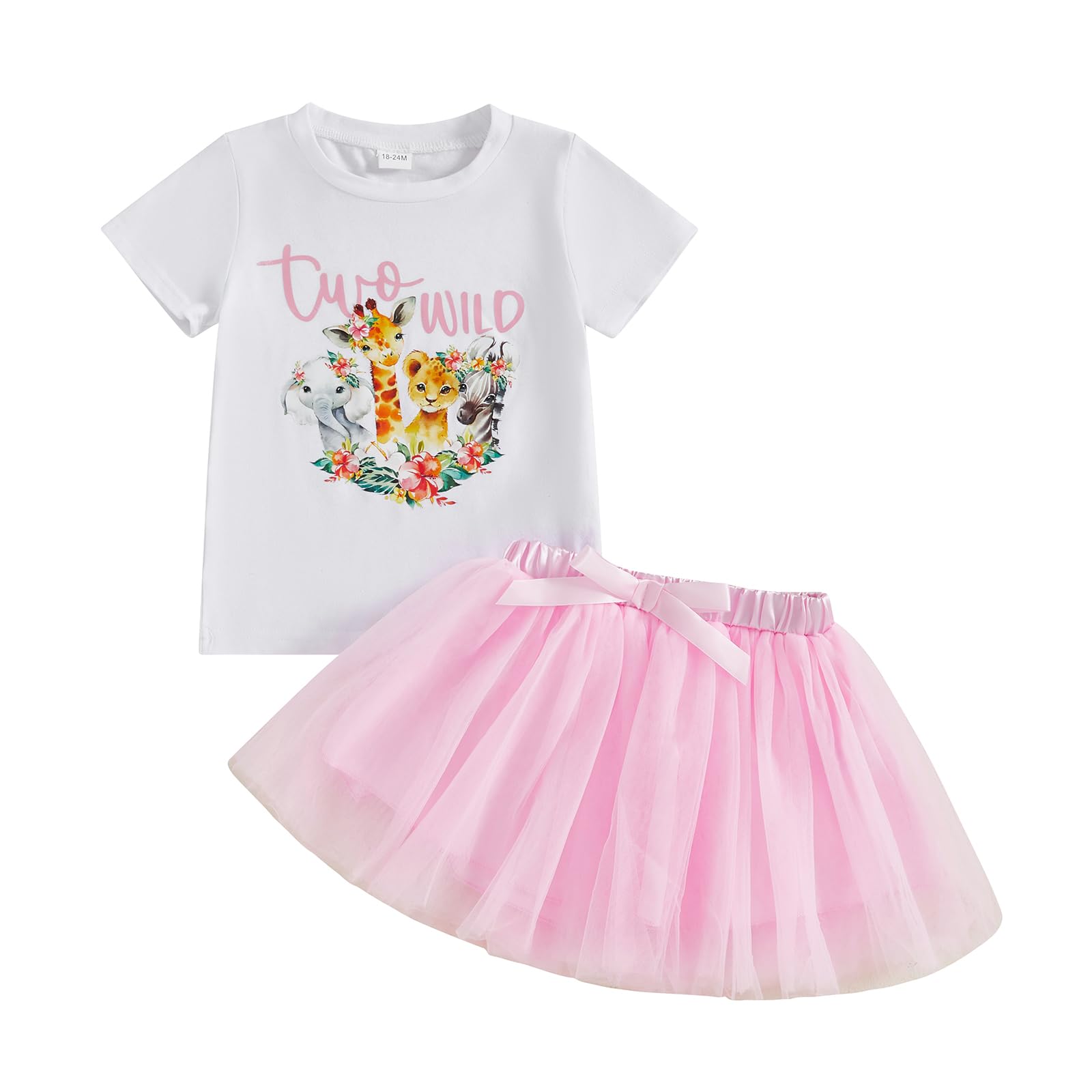 Baby Girl Second Birthday Outfit Safari Two Wild Print Short Sleeve T-shirts Tulle Skirt Toddler 2nd Birthday Clothes (Pink, 2-3T)