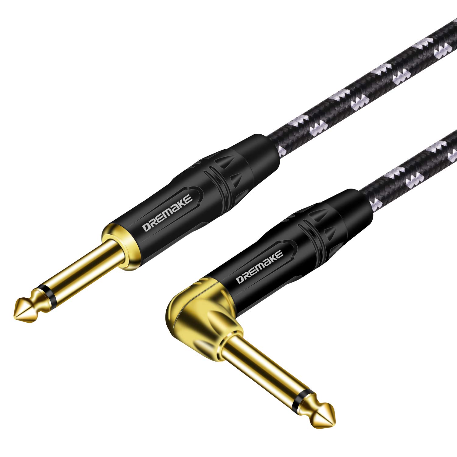 Gerade nach rechts Engel Patchkabel, schwarz/weißes Tweed Quarter Zoll Kabel 1/4 Zoll (6,3 mm) Gitarrenverstärker, 3 m Gitarrenkabel für Akustikgitarre, Keyboard