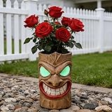 Oversized Hand-Carved Wooden Tiki Planter - Rustic Garden Flower Pot for Outdoor Patio Balcony Decor Handmade Resin Wooden-Carved Human Planter