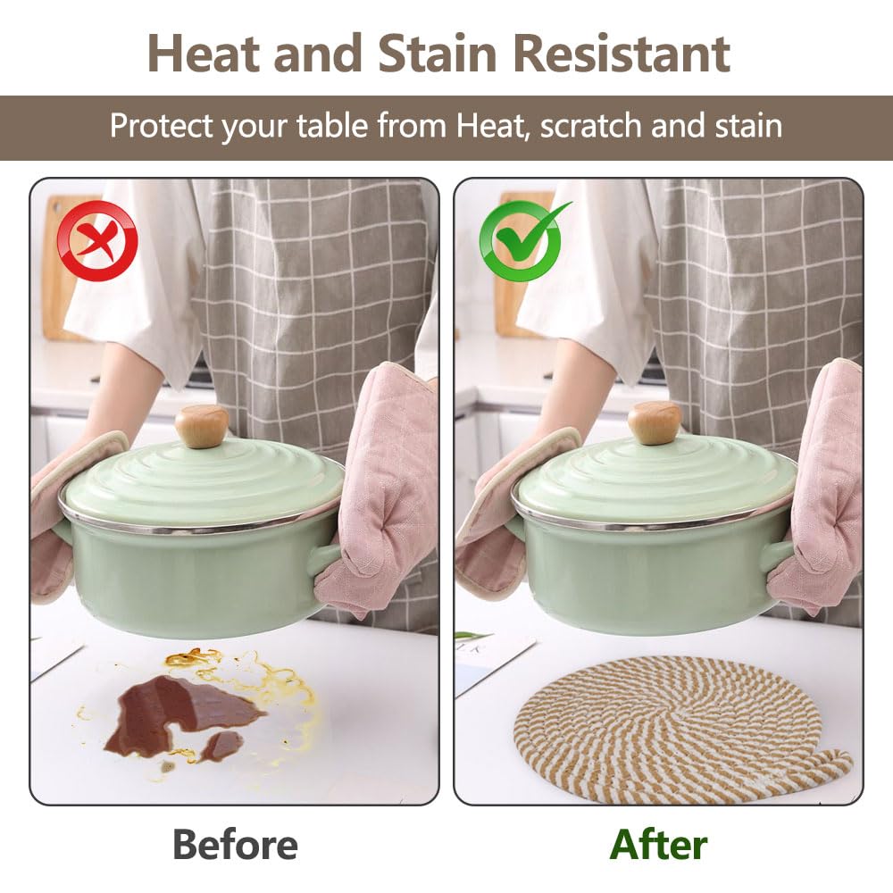 Lot de 4 Dessous de Plats Résistants à La Chaleur pour Plats Chauds 20 cm/7.87 inch,Dessous de Verre en Coton Tissé, Dessous de Plat en Fil de Coton Ronds, sous Plat de Table pour Casseroles,Poêles