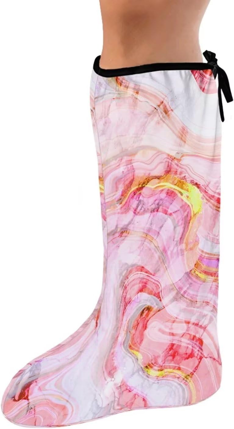 Rnyleeg Pink Marble Cast Cover for Foot Fashion Leg Cast Cover Sock for Women Bath Shower Cast Wound Covers Warm Foot Cast Sleeve