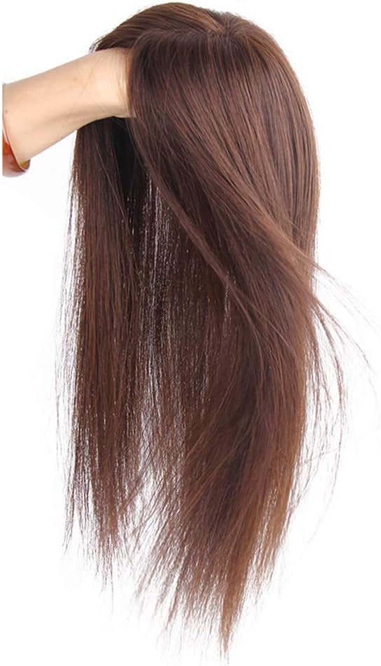 Real Human Hair Clip in Toppers Double Layer Silk Base Free Part Crown Hair Piece for Thinning Hair (8" Black)