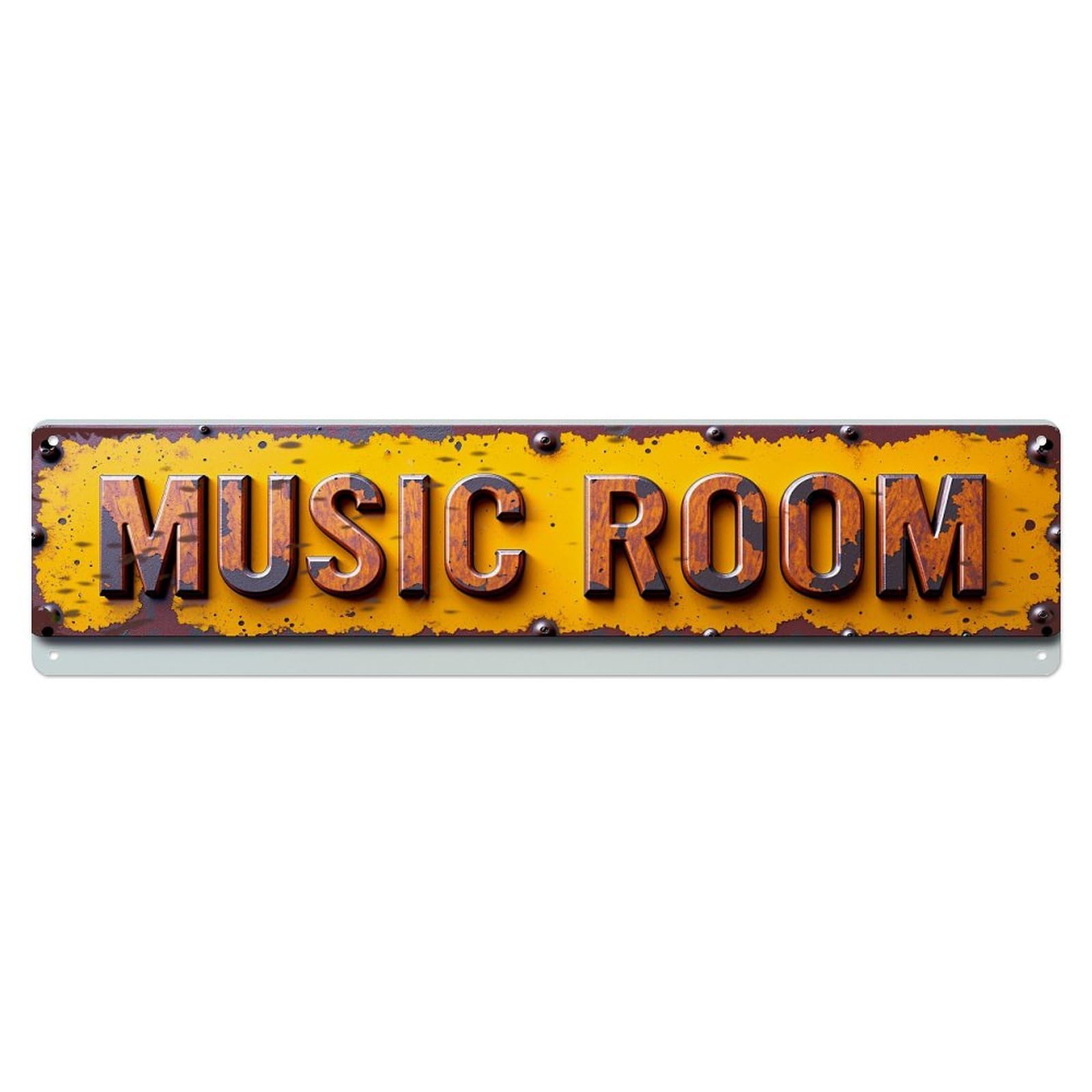 Music Room Rustic Metal Sign Vintage Metal Tin Sign Retro Wall Decor for Home Bar Garage Cafe, Indoor & Outdoor Decorative Metal Poster, 4x16 Inch