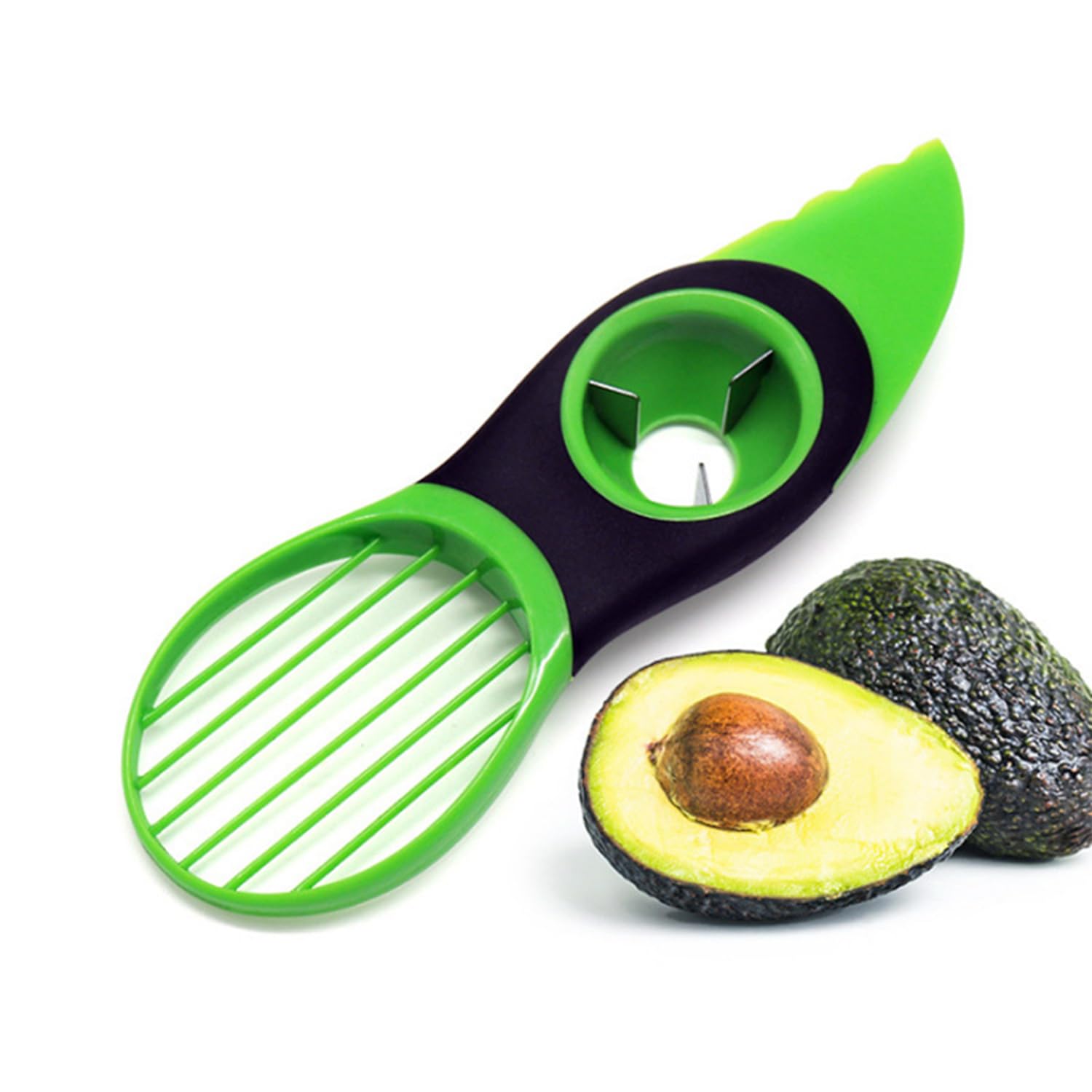 Tinkber Avocado Cutter Slicer, 3-in-1 Multifunctional, Green, Silicone Handle