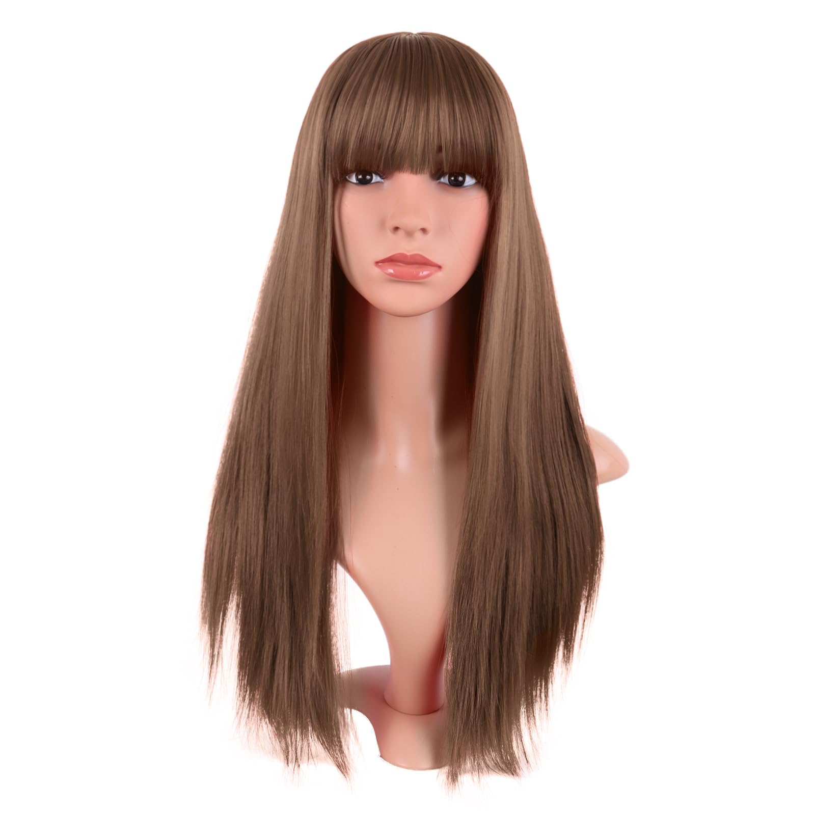 MapofBeauty 24 Inch/60 cm Long Straight Synthetic Hair Heat Resistant Party Cosplay Wig (Medium Brown), 21.5 inches