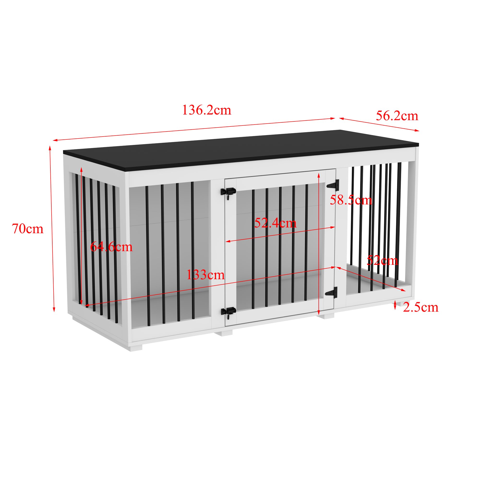 Cage Moderne pour Chien avec 1 Porte grillagée,Niche pour Chien en MDF et métal,Cage de Transport pour Animal Domestique, Respirante,Niche d'intérieur pour Moyenne,136.2x56.2x70cm