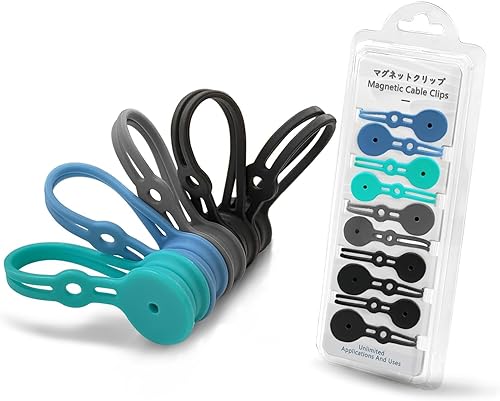 Miniatura 8 de Xuuza Paquete de 10 lazos para cables, organizador de cordón de silicona blanca, soporte magnético, enrollador, lazos magnéticos de goma para