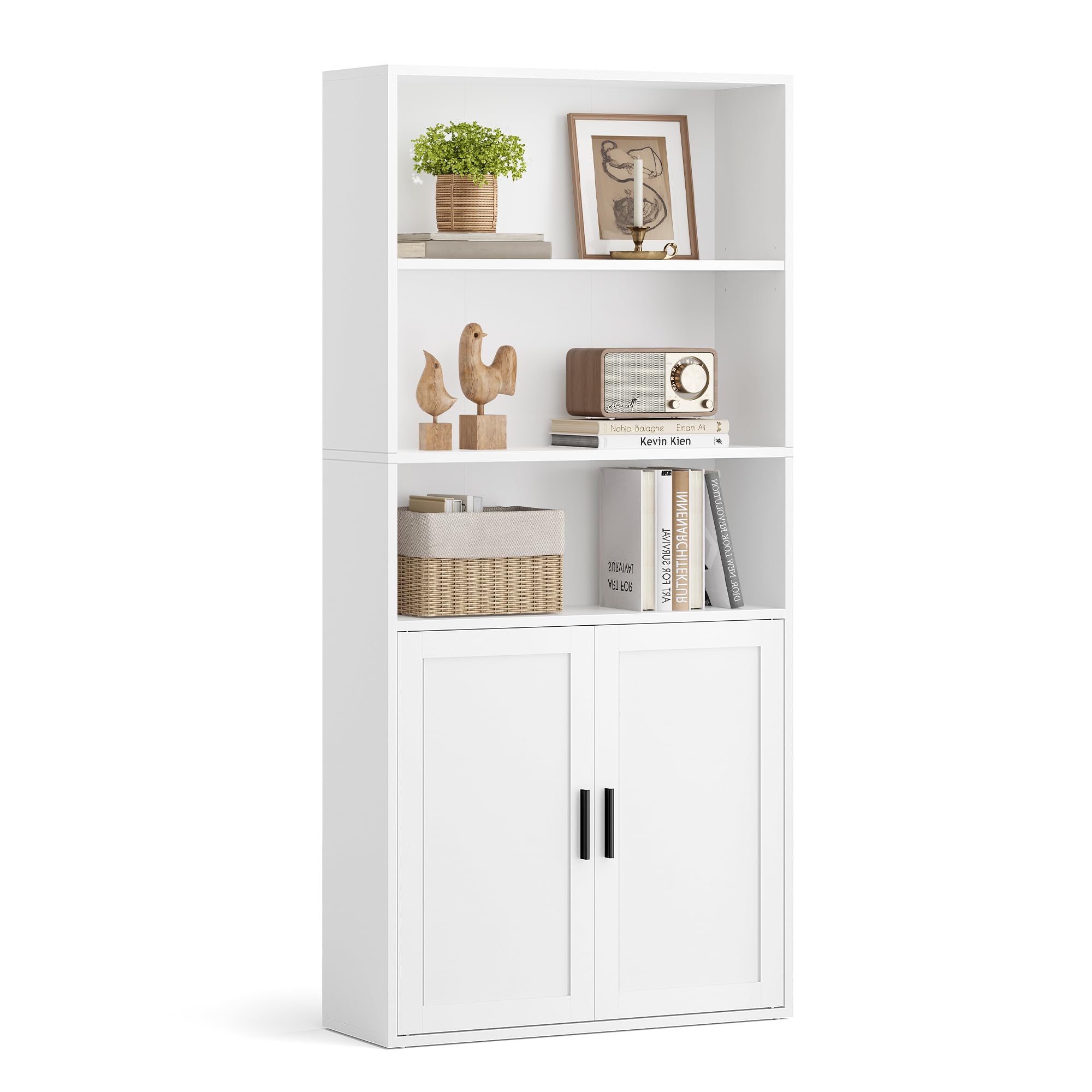 VASAGLE Bookcase, 5-Tier Tall Bookshelf, Book Shelf with Door, Shelving Unit, 24 x 60 x 145.9 cm, for Living Room, Home Office, Dinning Room, Cloud White LBC502WB01