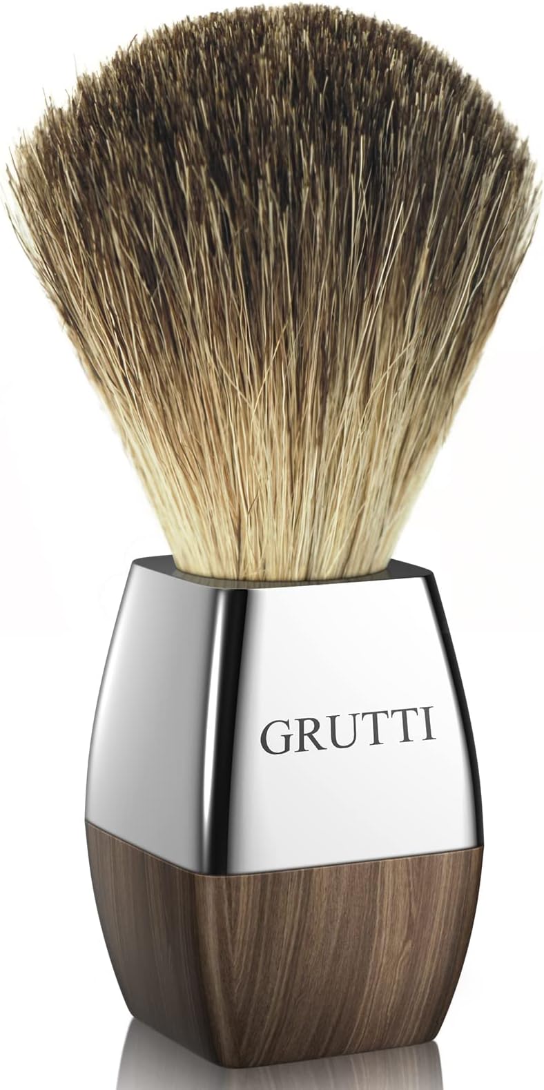 GRUTTI Handmade 100% Real Badger Hair Shaving Brush with Wooden Handle for Wet Shaving with Safety Razor, Creates Foam Vegan Shaving Brush for a Comfortable Wet Shave