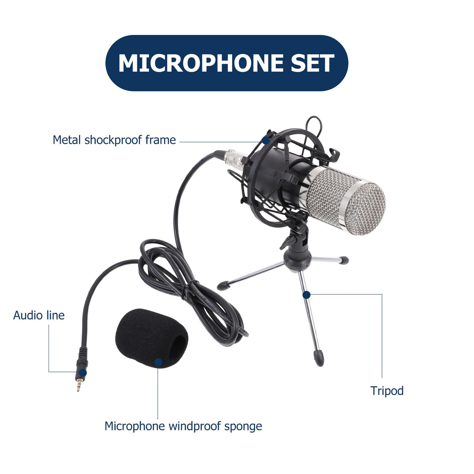 Microfono Condensatore con Cavo per Casa Kit Completo per Ktv e Registrazione Suono Pieno e Nitido Leggero e Facile da Usare