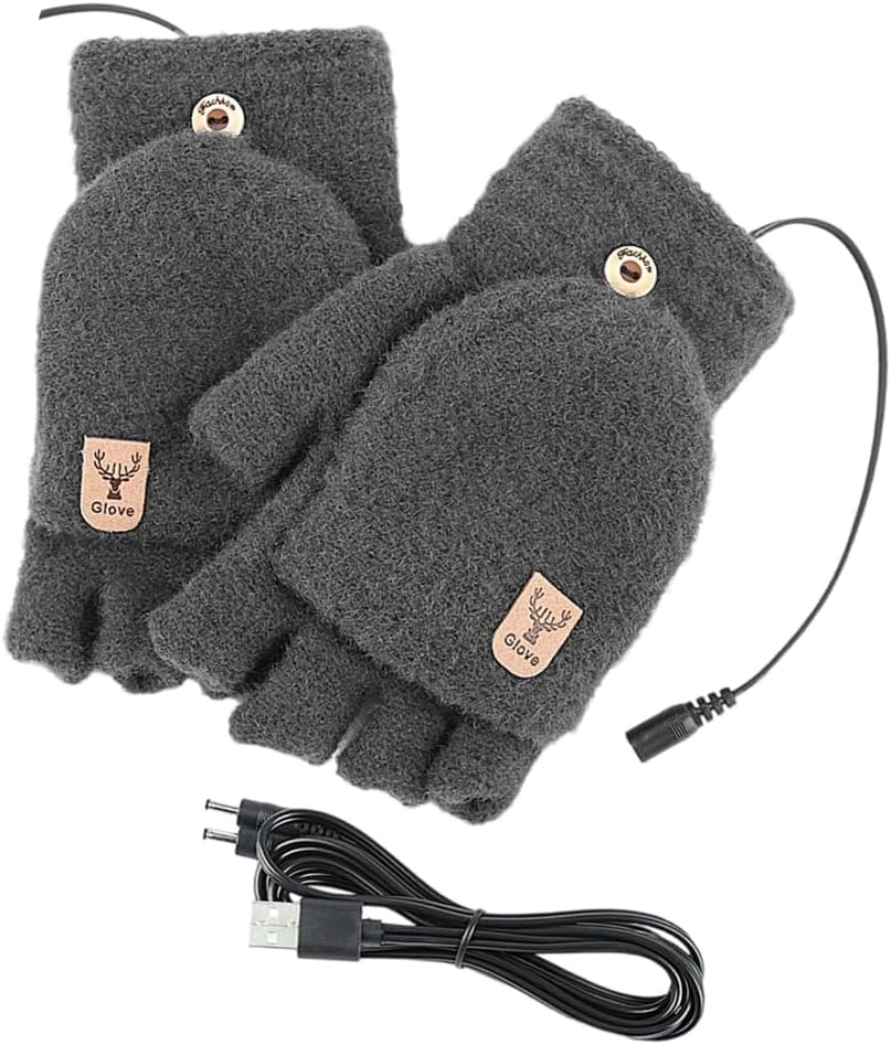 USB Powered 5V Electric Heating Gloves Fingerless Mittens with Soft Fleece for Indoor Outdoor