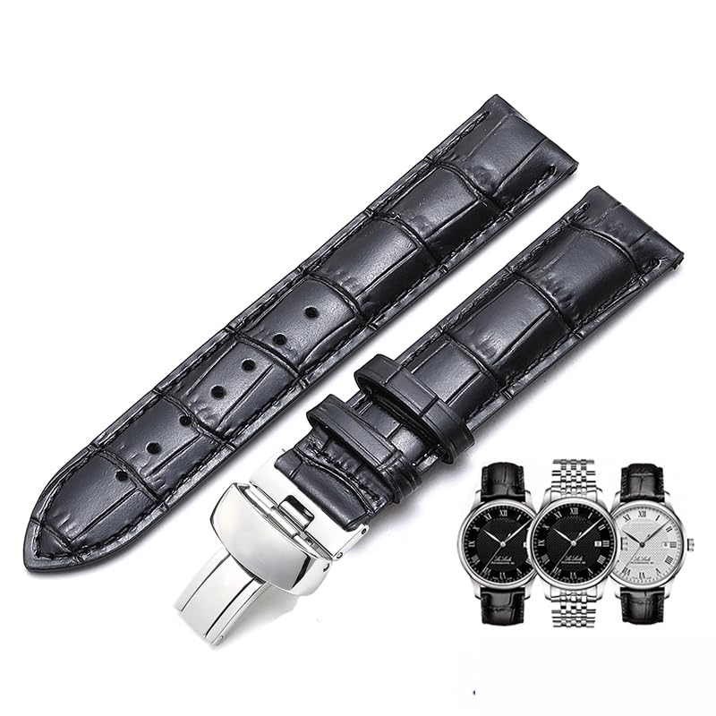 Bracelet de montre cuir véritable noir 21mm compatible Tissot 1853 Le Locle PRC200 boucle
