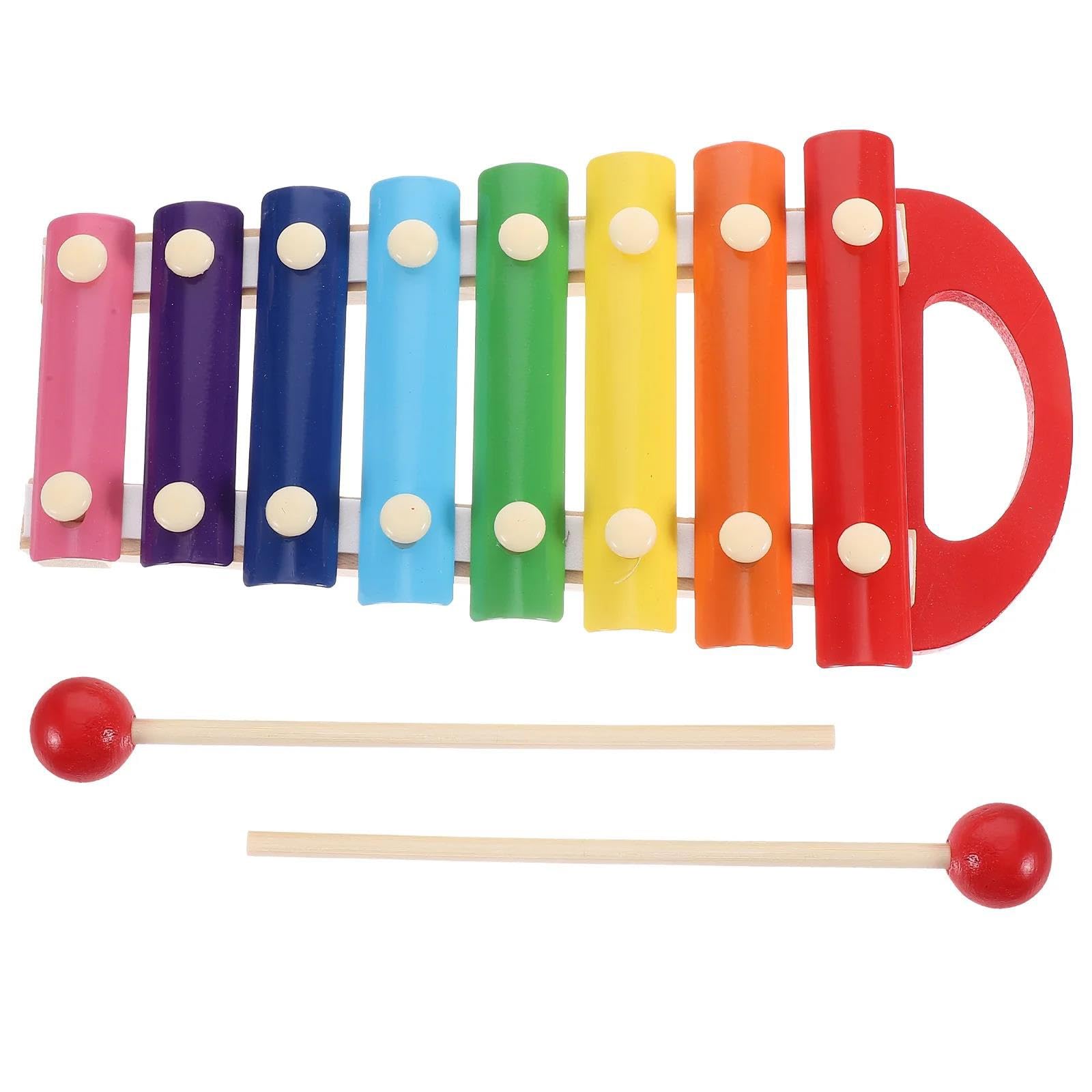 Glockenspiel Instrumento de percusión colorido Glockenspiel de 8 notas con mazo, xilófono, Kit de madera
