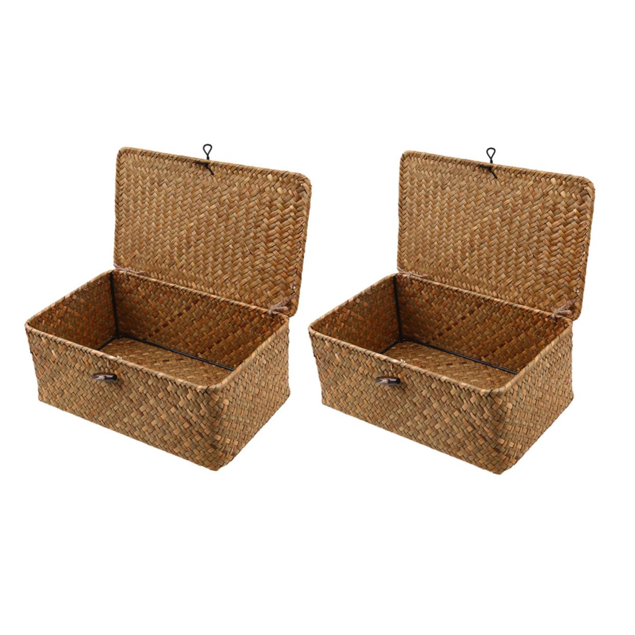Cesta de Almacenamiento con Tapa de Algas Marinas 23x13x8 Cm